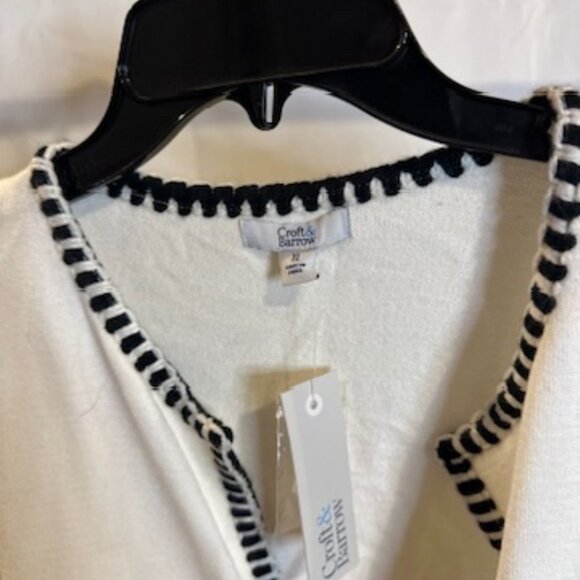 Craft & Barrow Cream Open Front Cardigan with Black Trim – Size XL (NWT) - Picture 2 of 4